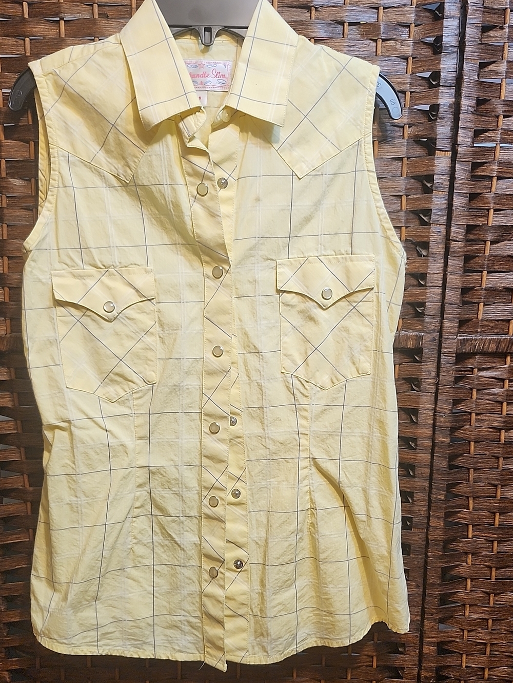 Sleeveless Yellow Windowpane Snap-Up Shirt